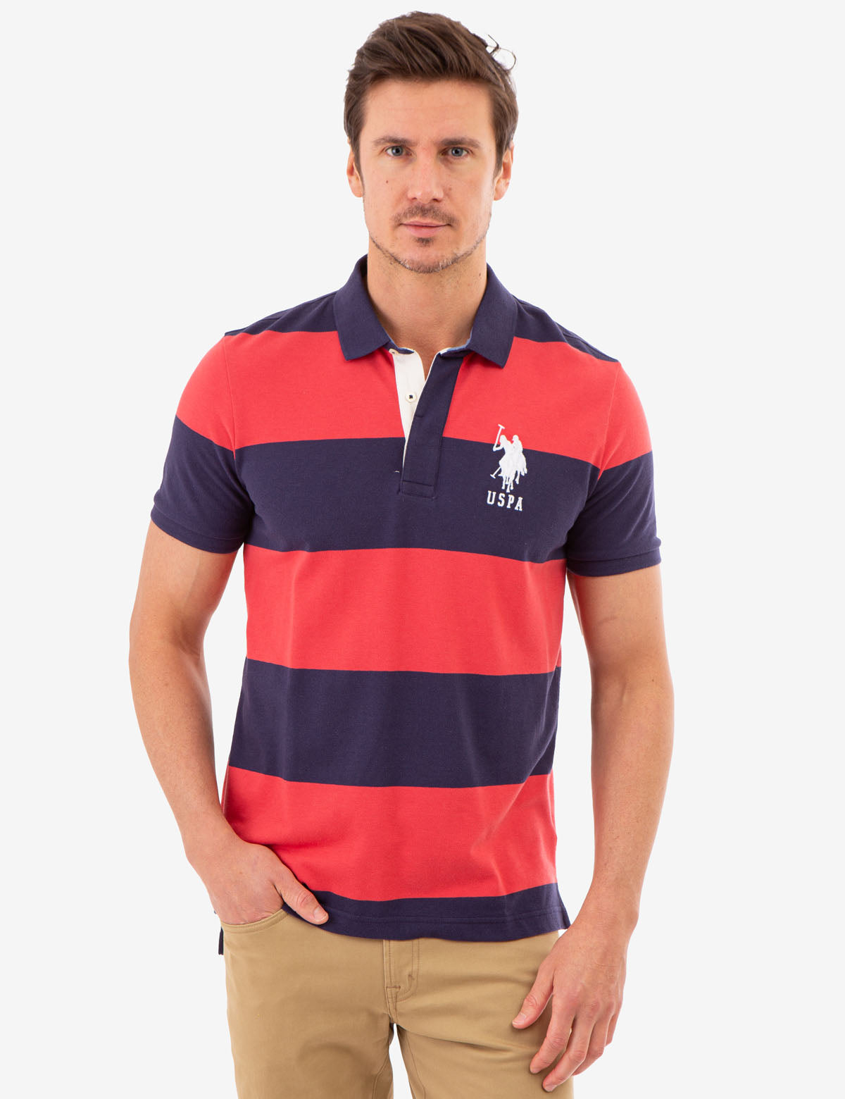Men's Rugby Stripe Polo Shirt with Embroidered Logo