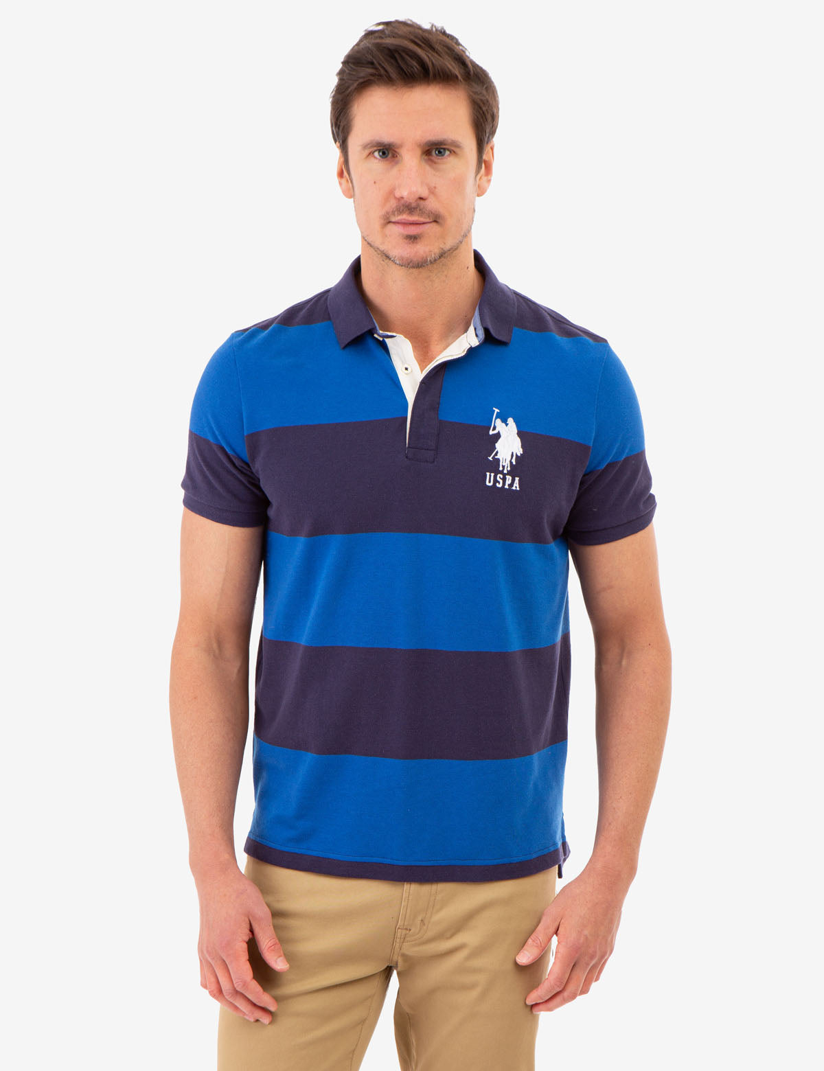Men's Rugby Stripe Polo Shirt with Embroidered Logo