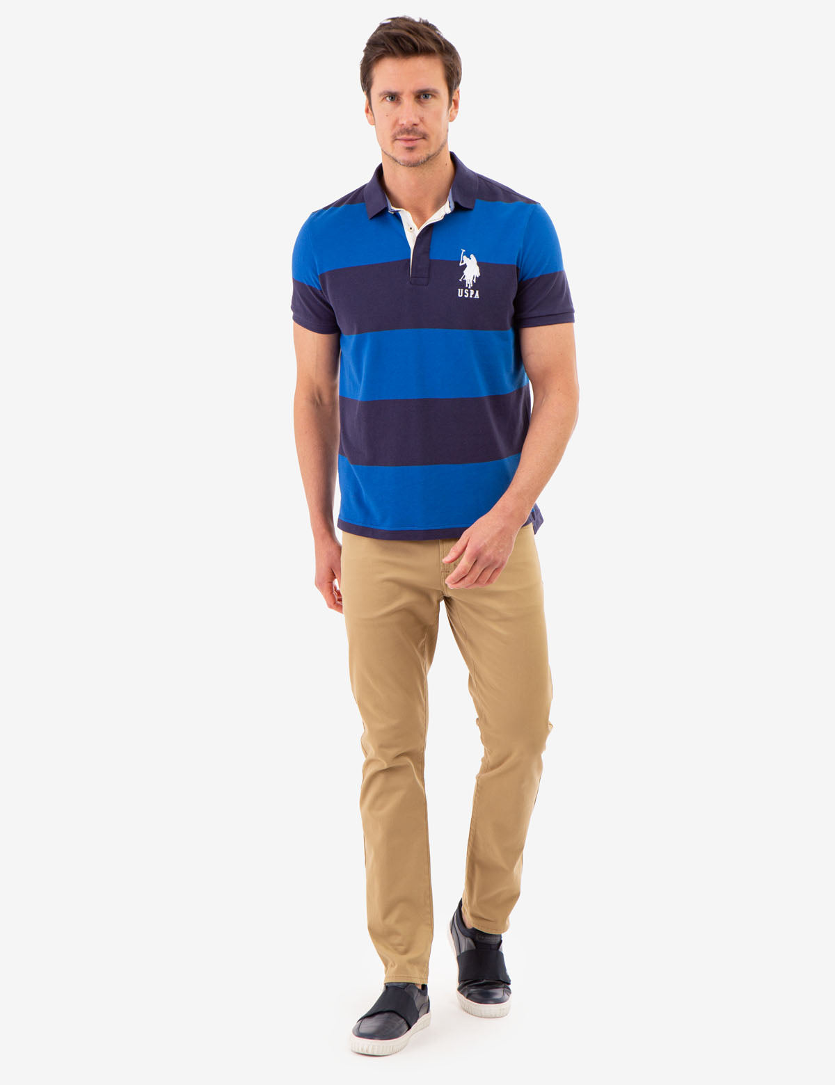 Men's Rugby Stripe Polo Shirt with Embroidered Logo