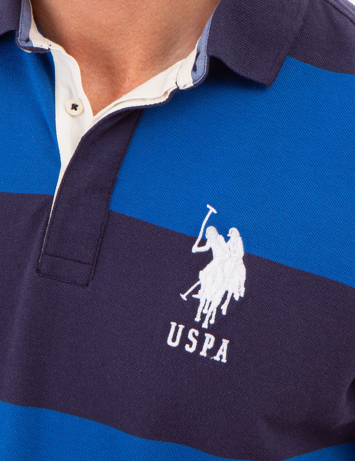 Men's Rugby Stripe Polo Shirt with Embroidered Logo