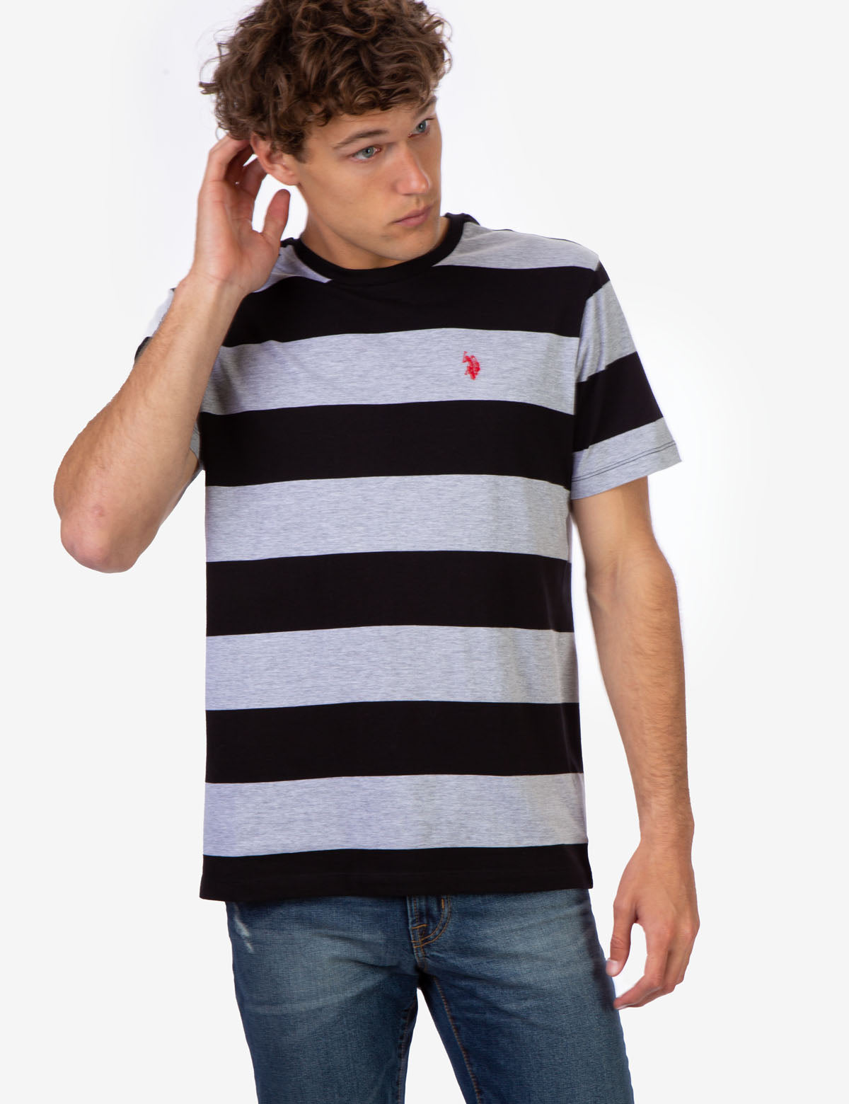 Men's Rugby Striped T-Shirt with Embroidered Logo