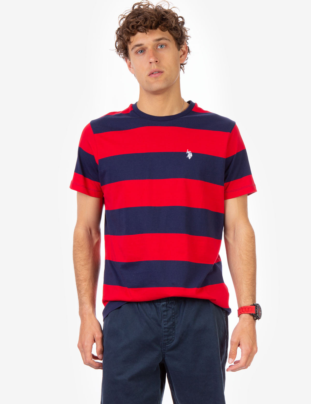 Men's Rugby Striped T-Shirt with Embroidered Logo