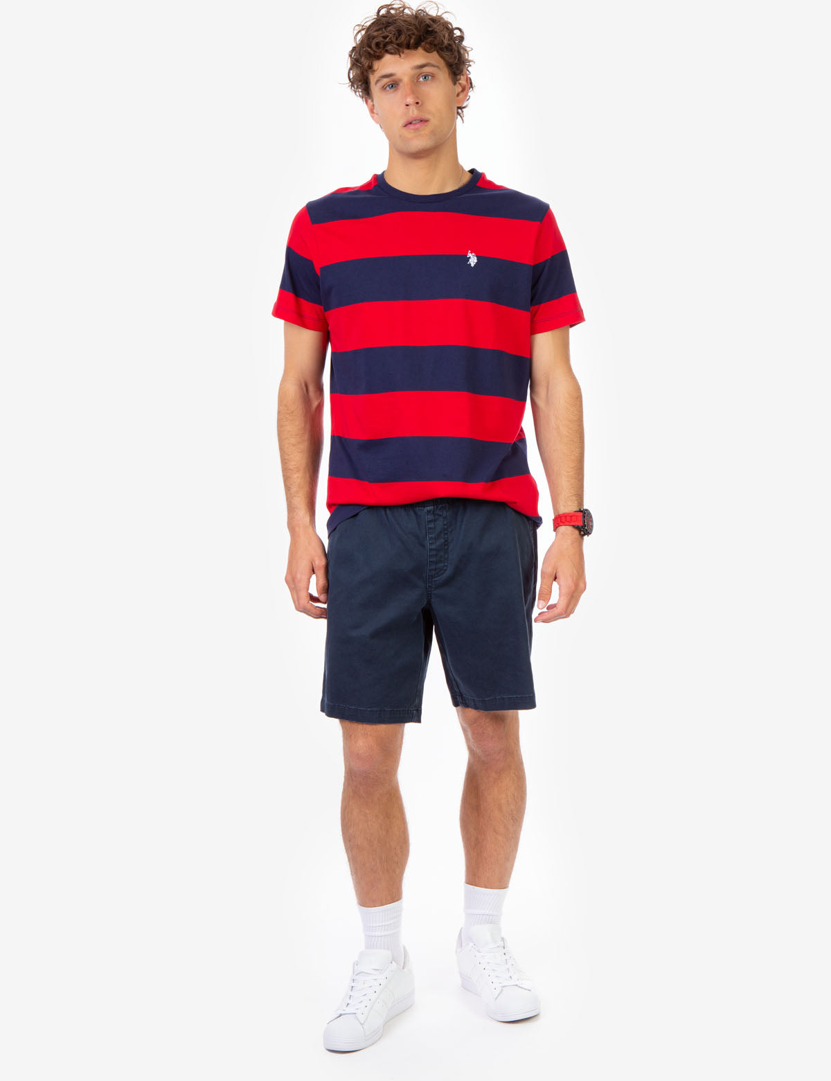 Men's Rugby Striped T-Shirt with Embroidered Logo