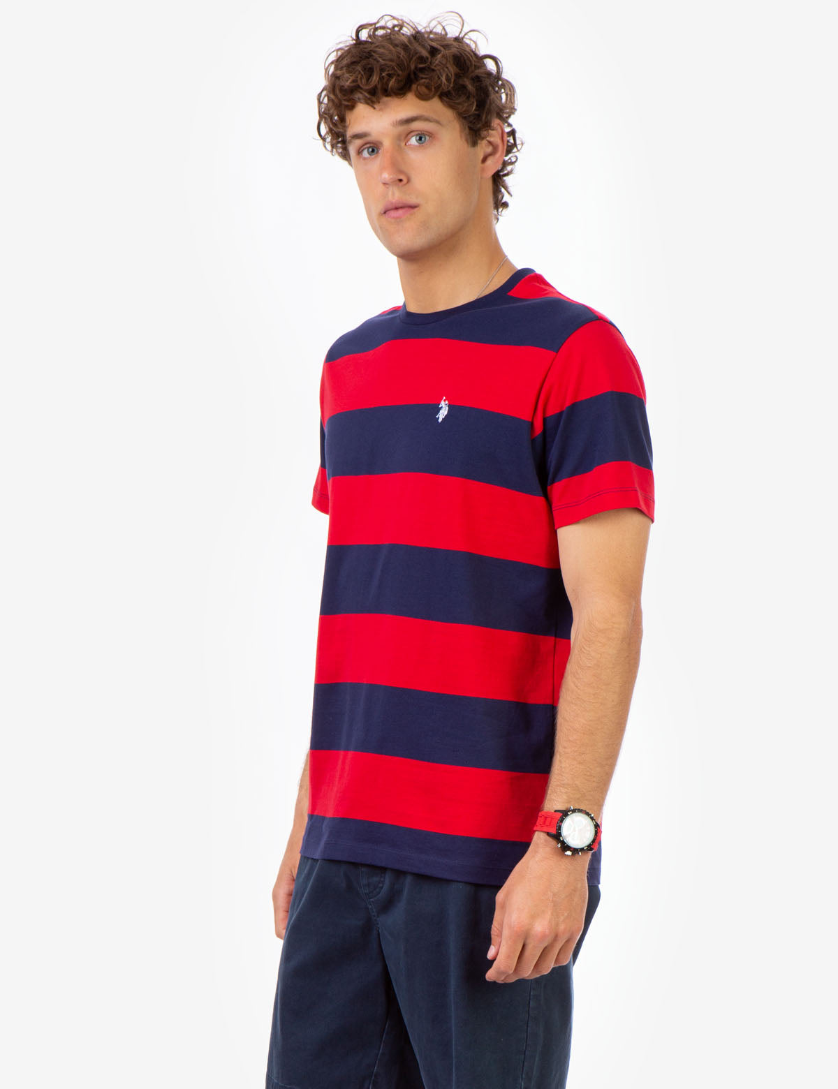 Men's Rugby Striped T-Shirt with Embroidered Logo