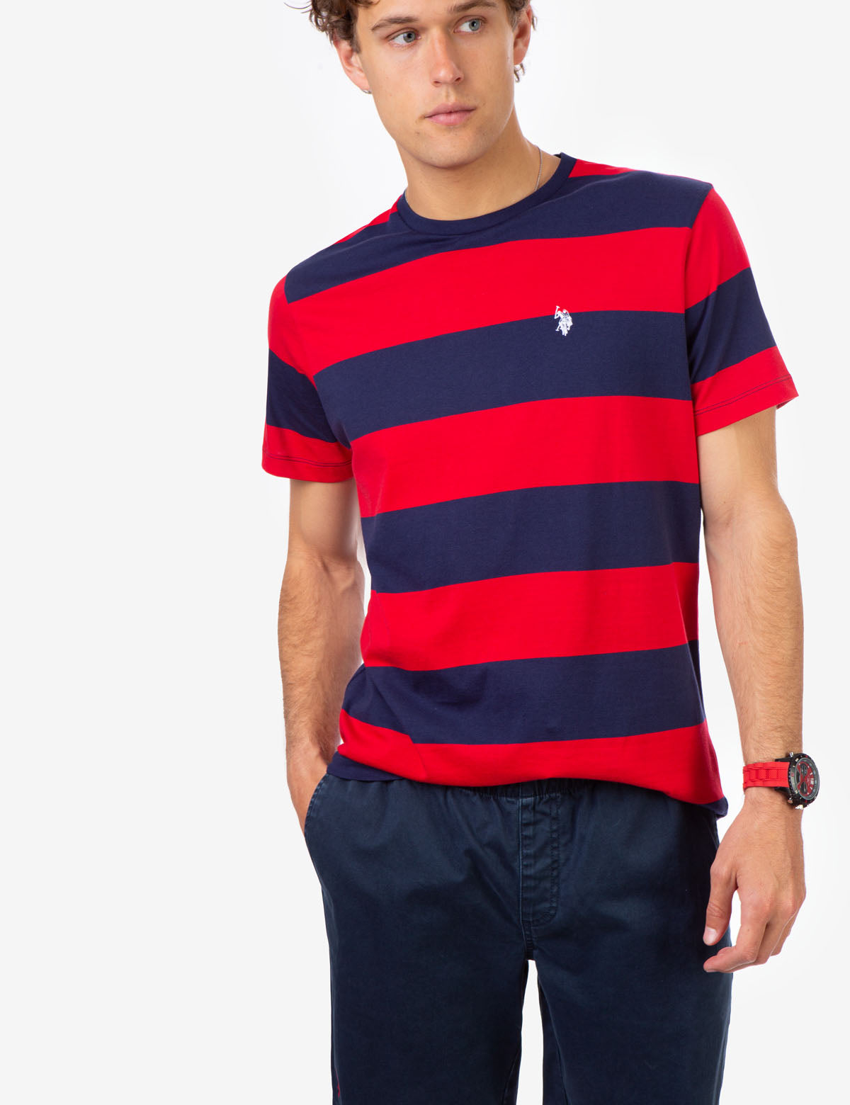 Men's Rugby Striped T-Shirt with Embroidered Logo