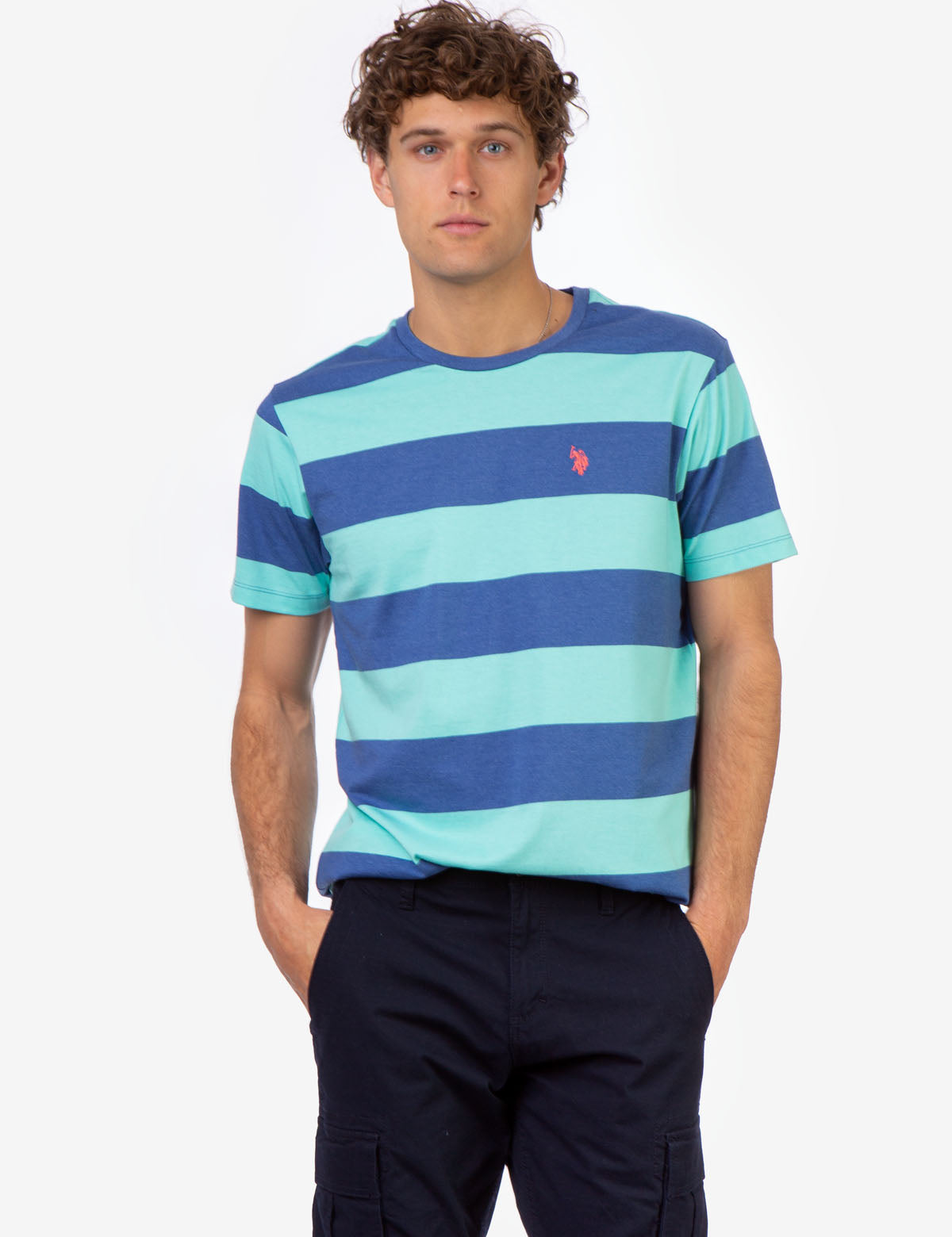 Men's Rugby Striped T-Shirt with Embroidered Logo
