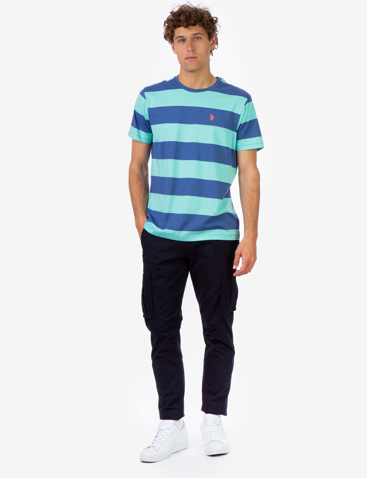 Men's Rugby Striped T-Shirt with Embroidered Logo