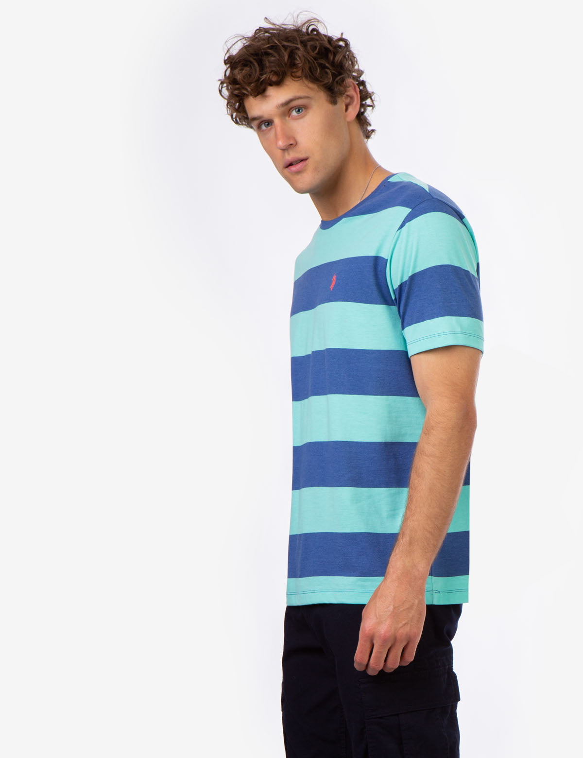 Men's Rugby Striped T-Shirt with Embroidered Logo