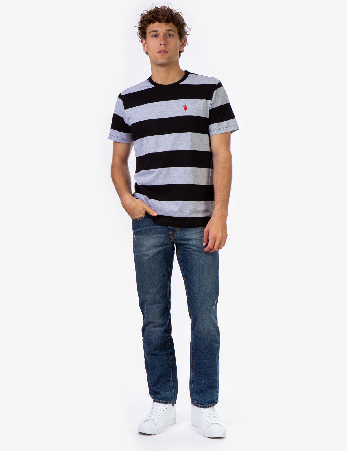 Men's Rugby Striped T-Shirt with Embroidered Logo