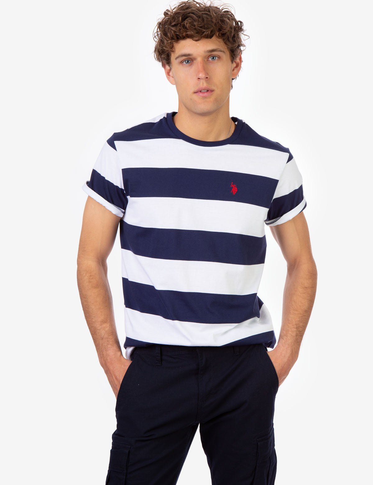 Men's Rugby Striped T-Shirt with Embroidered Logo