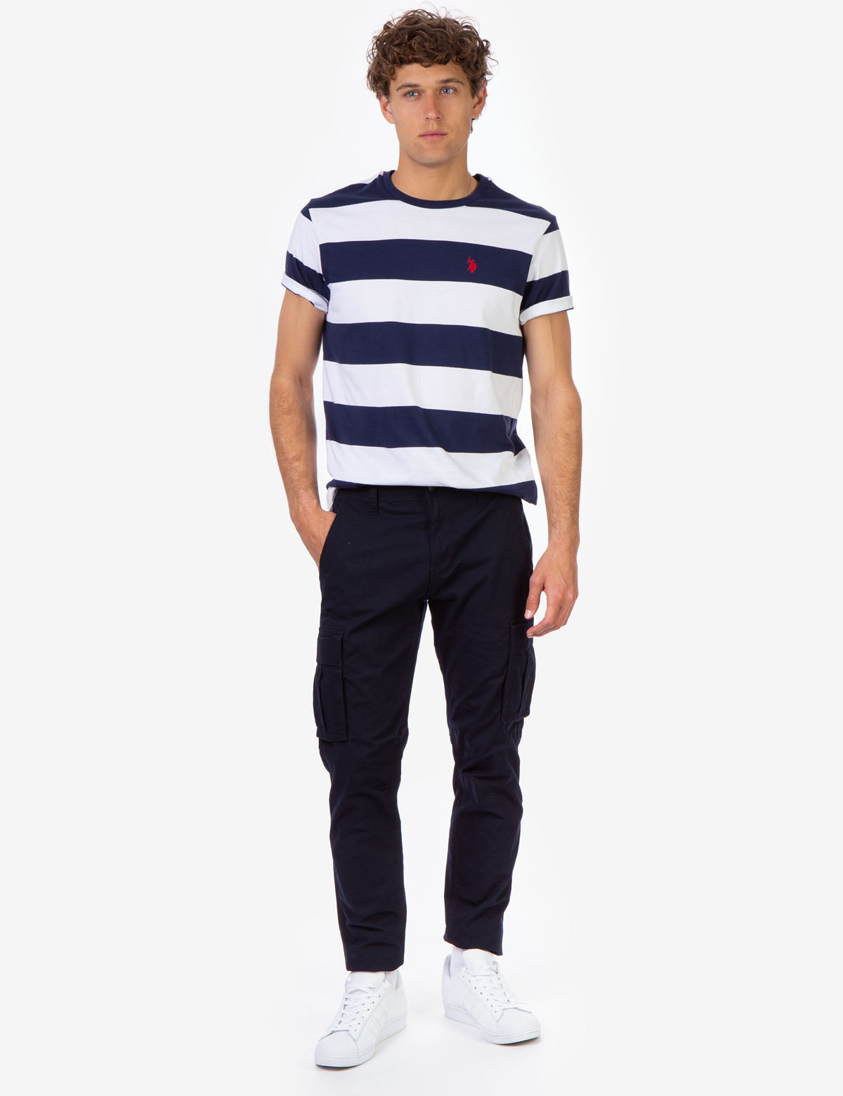 Men's Rugby Striped T-Shirt with Embroidered Logo