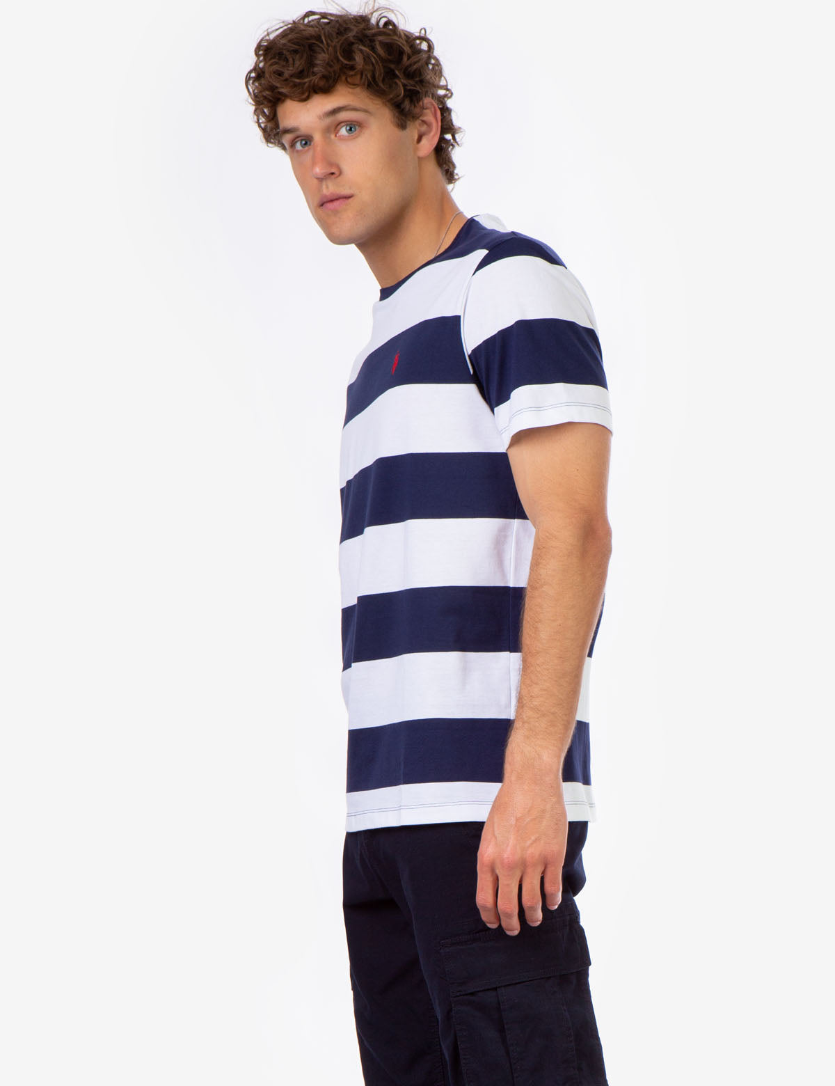 Men's Rugby Striped T-Shirt with Embroidered Logo