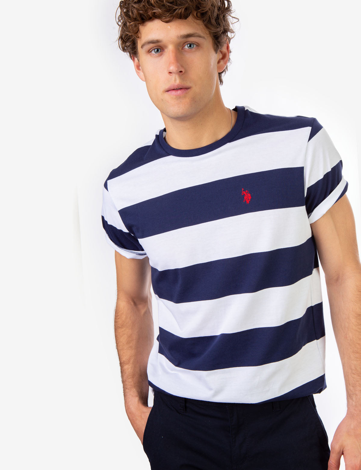 Men's Rugby Striped T-Shirt with Embroidered Logo