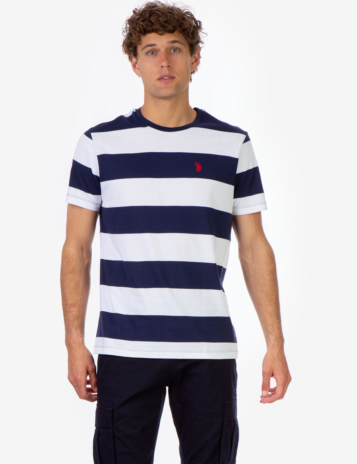 Men's Rugby Striped T-Shirt with Embroidered Logo