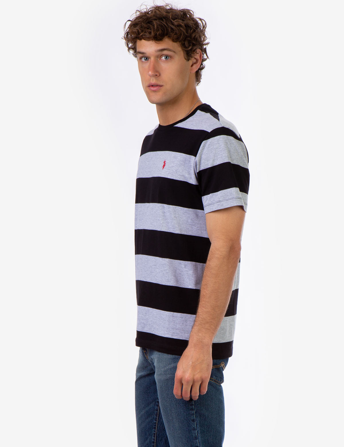 Men's Rugby Striped T-Shirt with Embroidered Logo