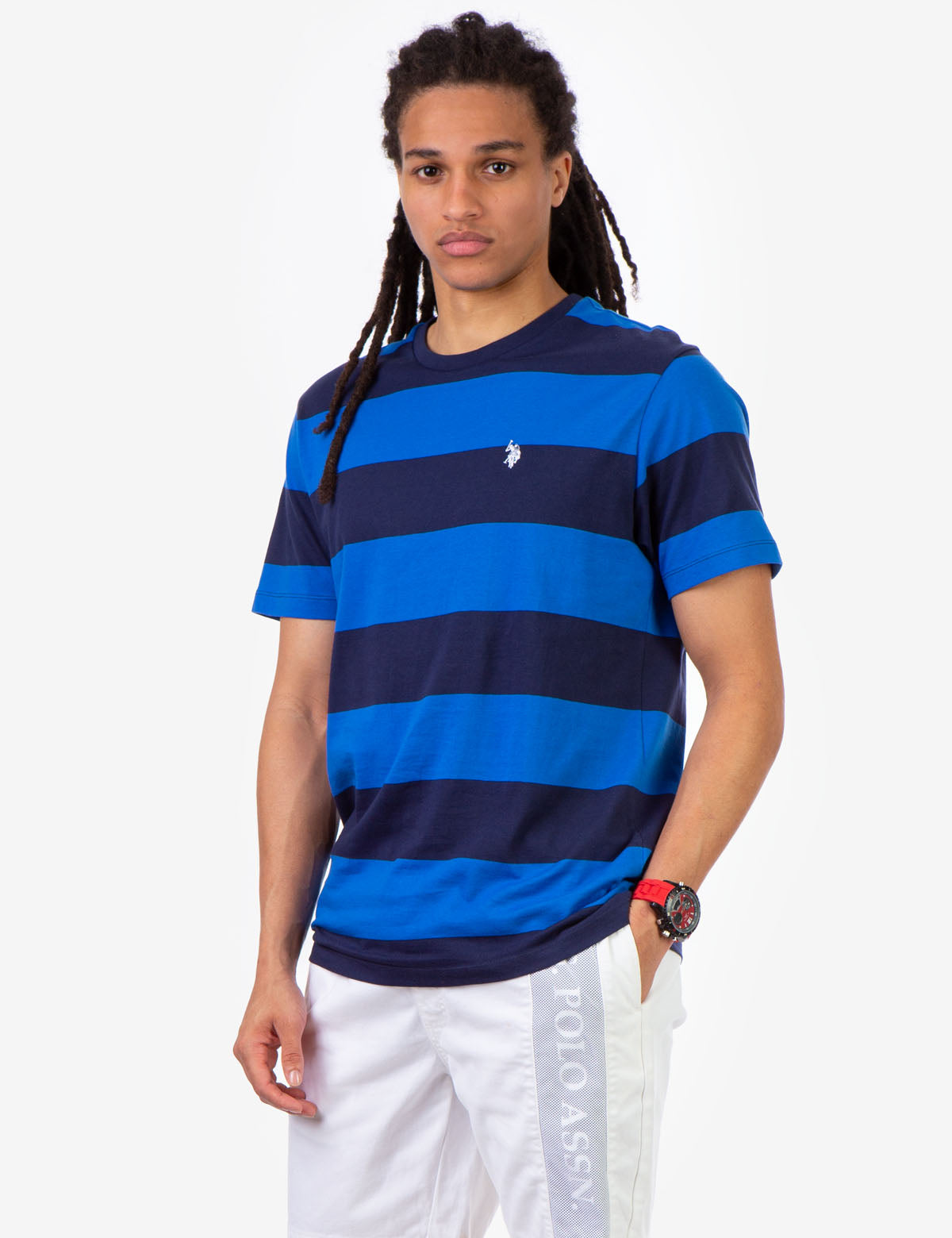 Men's Rugby Striped T-Shirt with Embroidered Logo