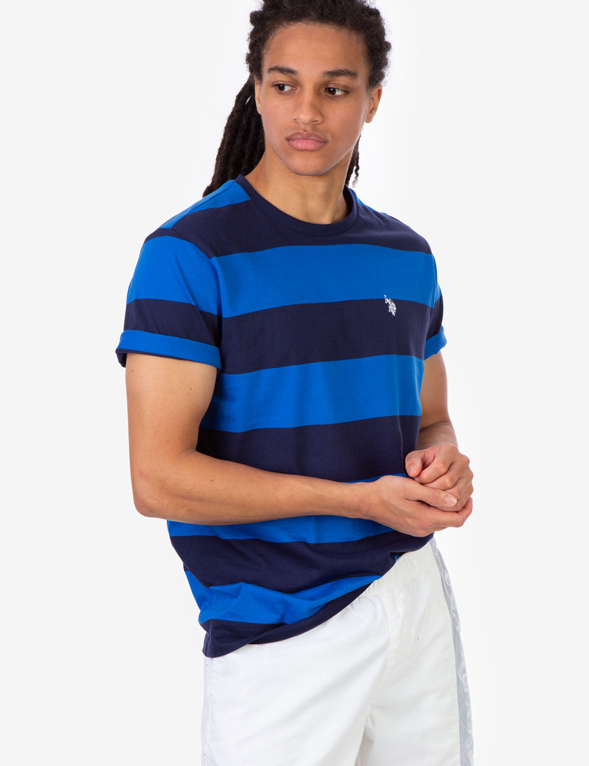 Men's Rugby Striped T-Shirt with Embroidered Logo