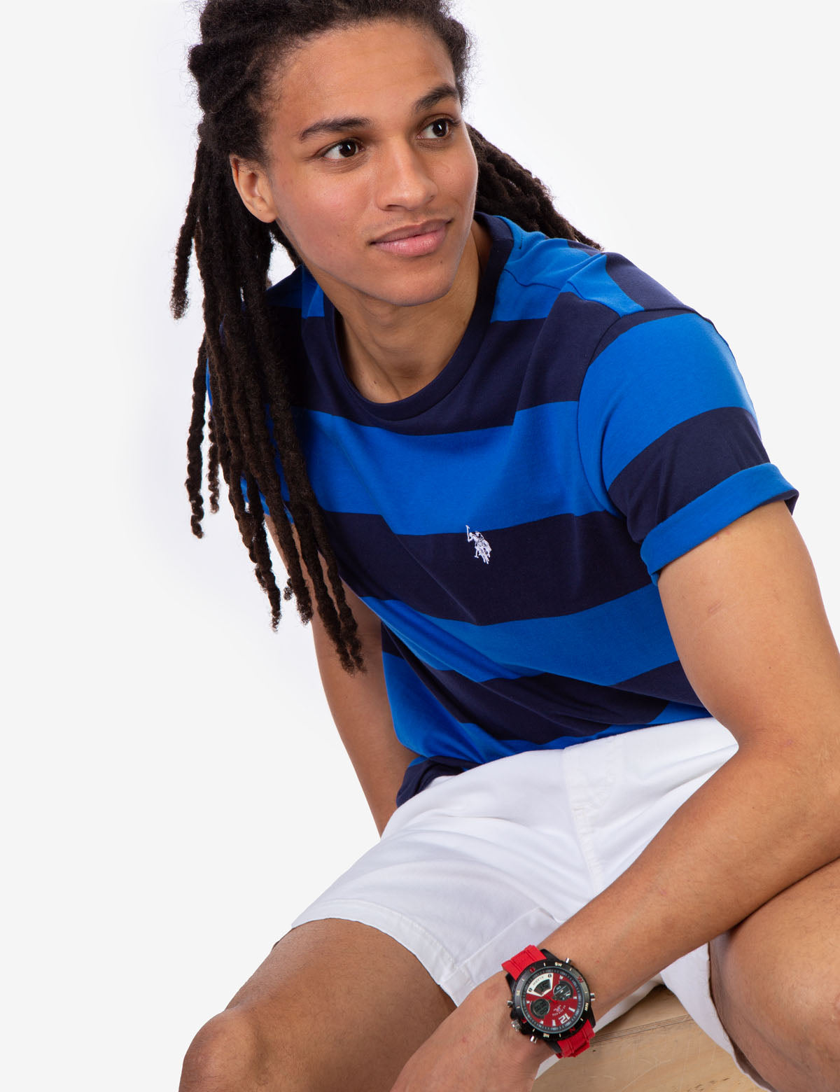 Men's Rugby Striped T-Shirt with Embroidered Logo