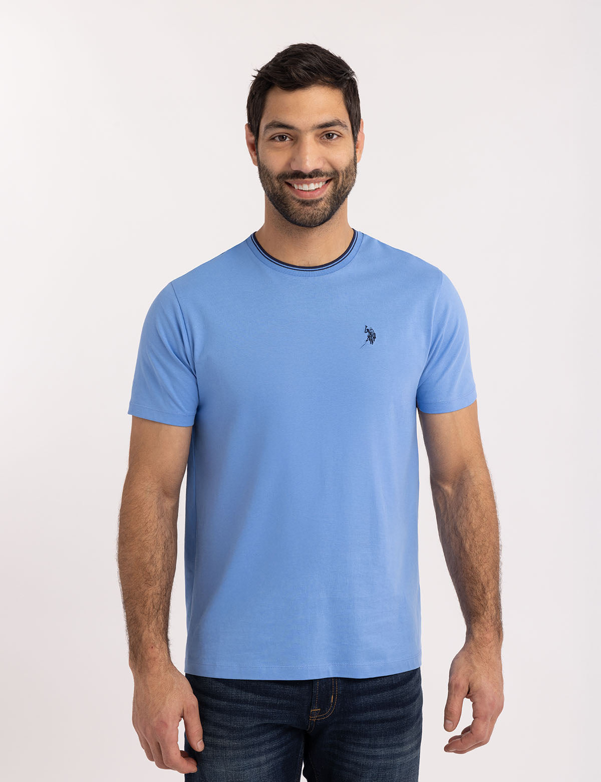Men's Contrast Tipped Crew Neck T-Shirt with Embroidered Logo