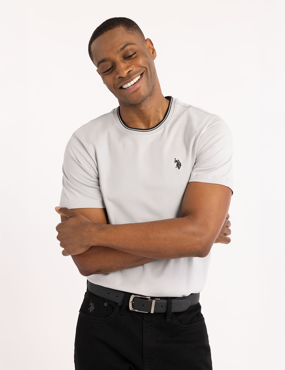 Men's Contrast Tipped Crew Neck T-Shirt with Embroidered Logo