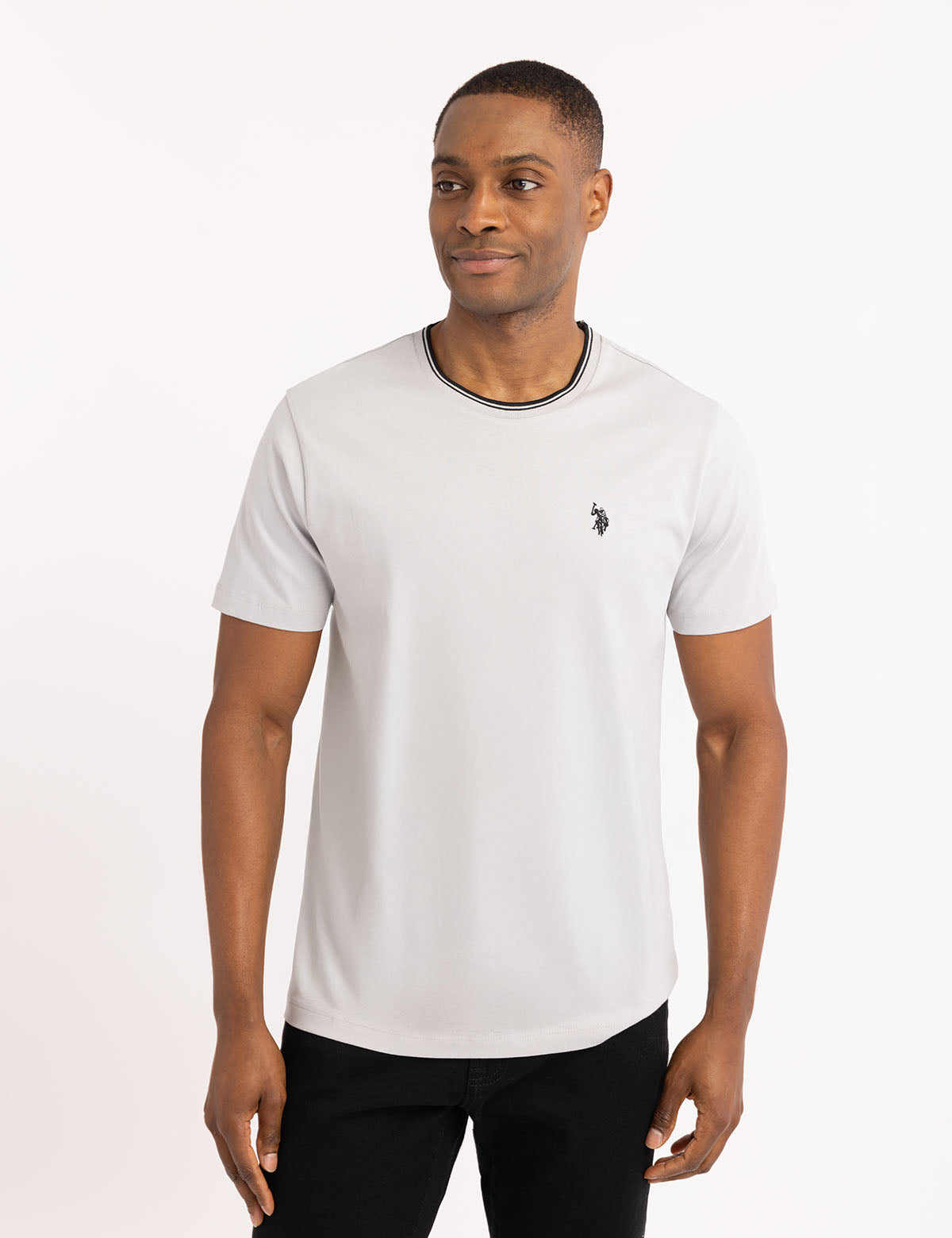 Men's Contrast Tipped Crew Neck T-Shirt with Embroidered Logo