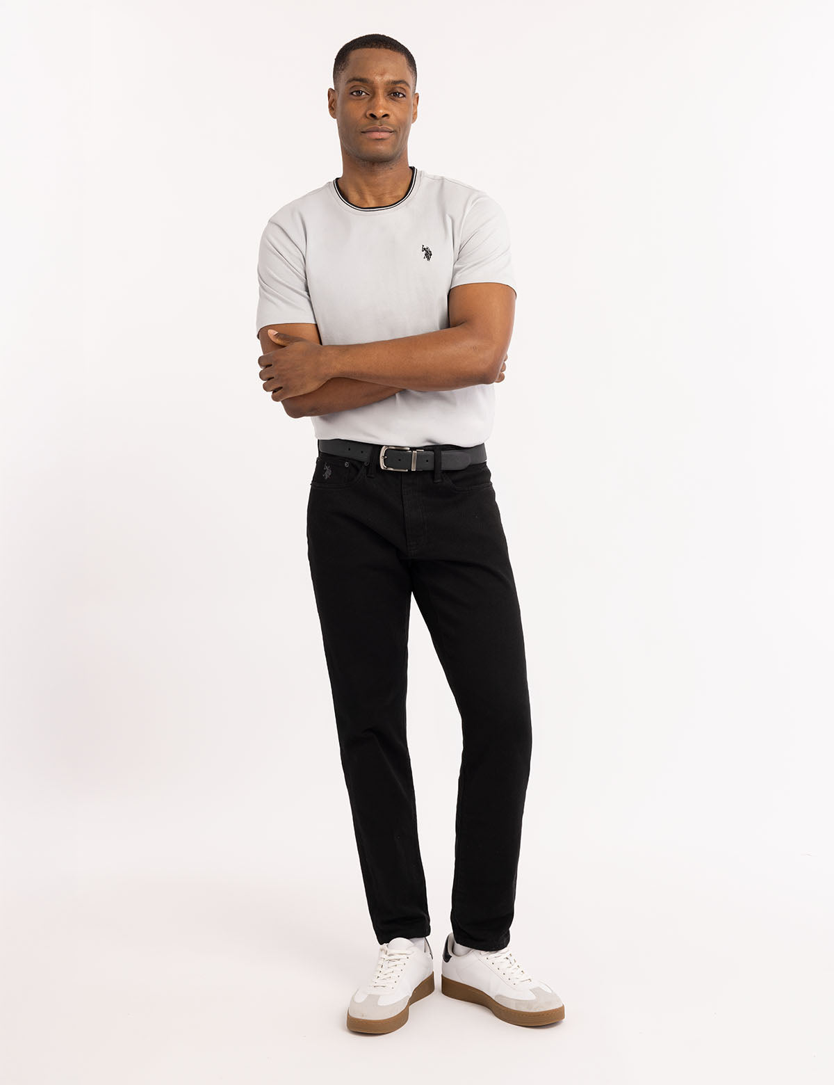 Men's Contrast Tipped Crew Neck T-Shirt with Embroidered Logo