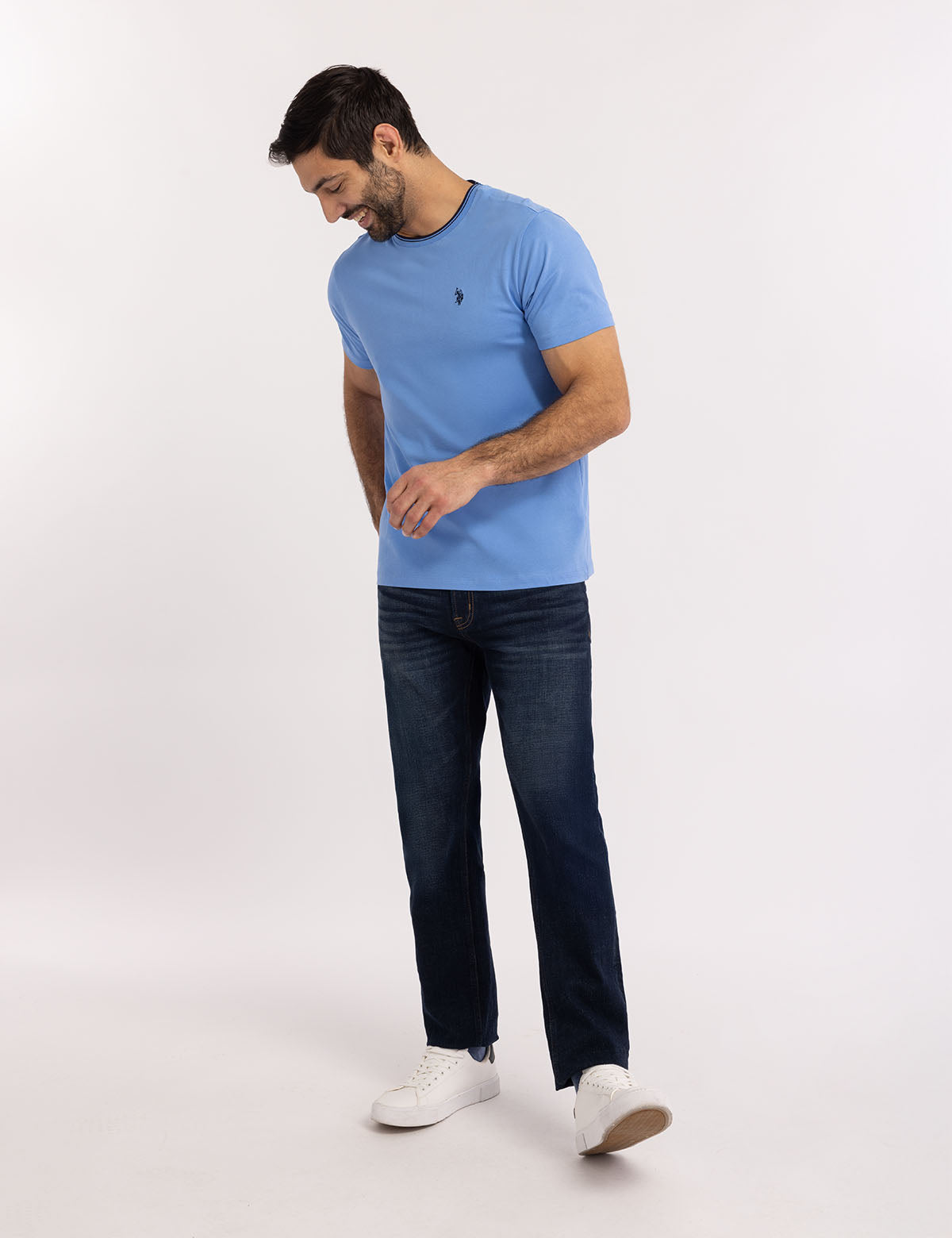 Men's Contrast Tipped Crew Neck T-Shirt with Embroidered Logo
