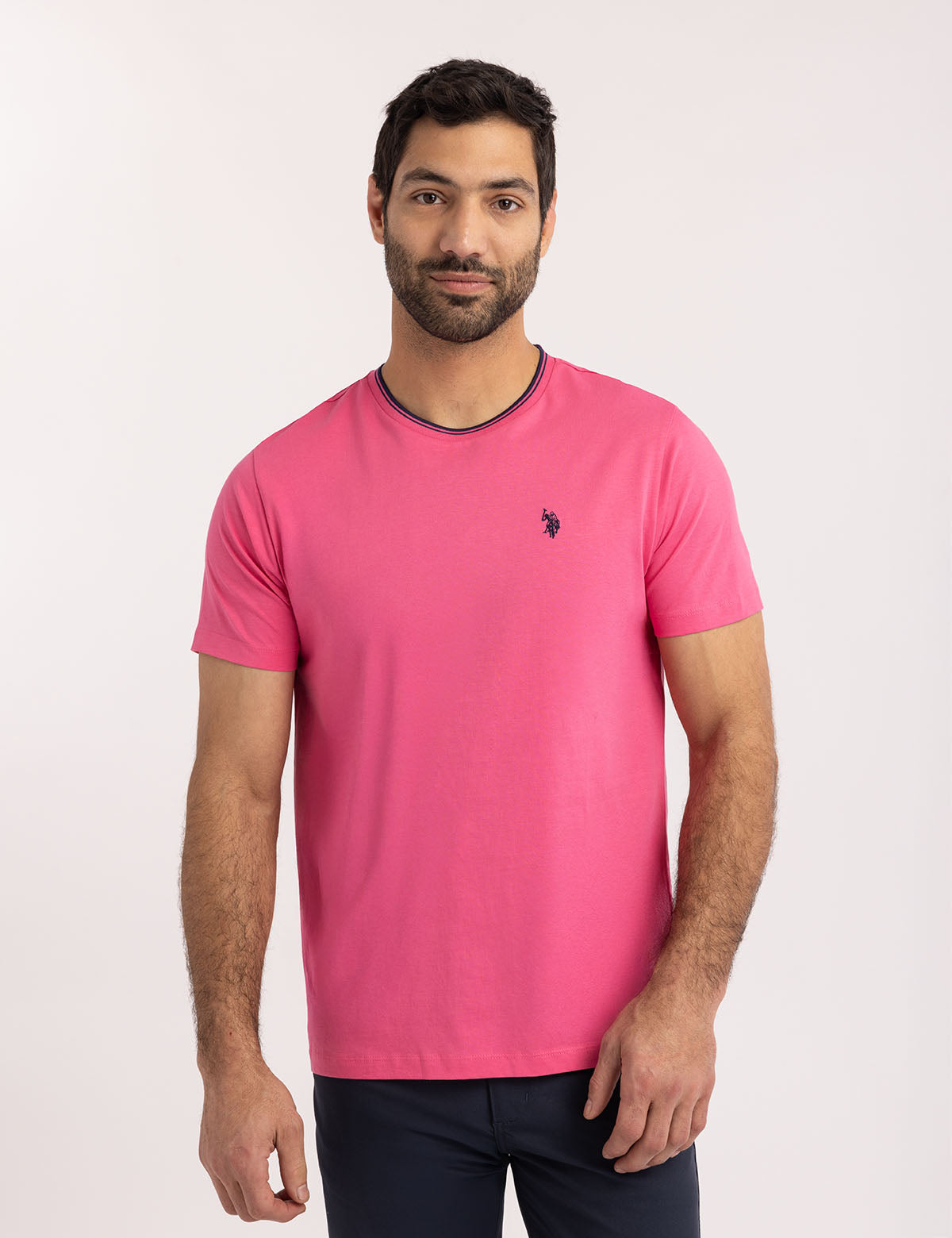 Men's Contrast Tipped Crew Neck T-Shirt with Embroidered Logo