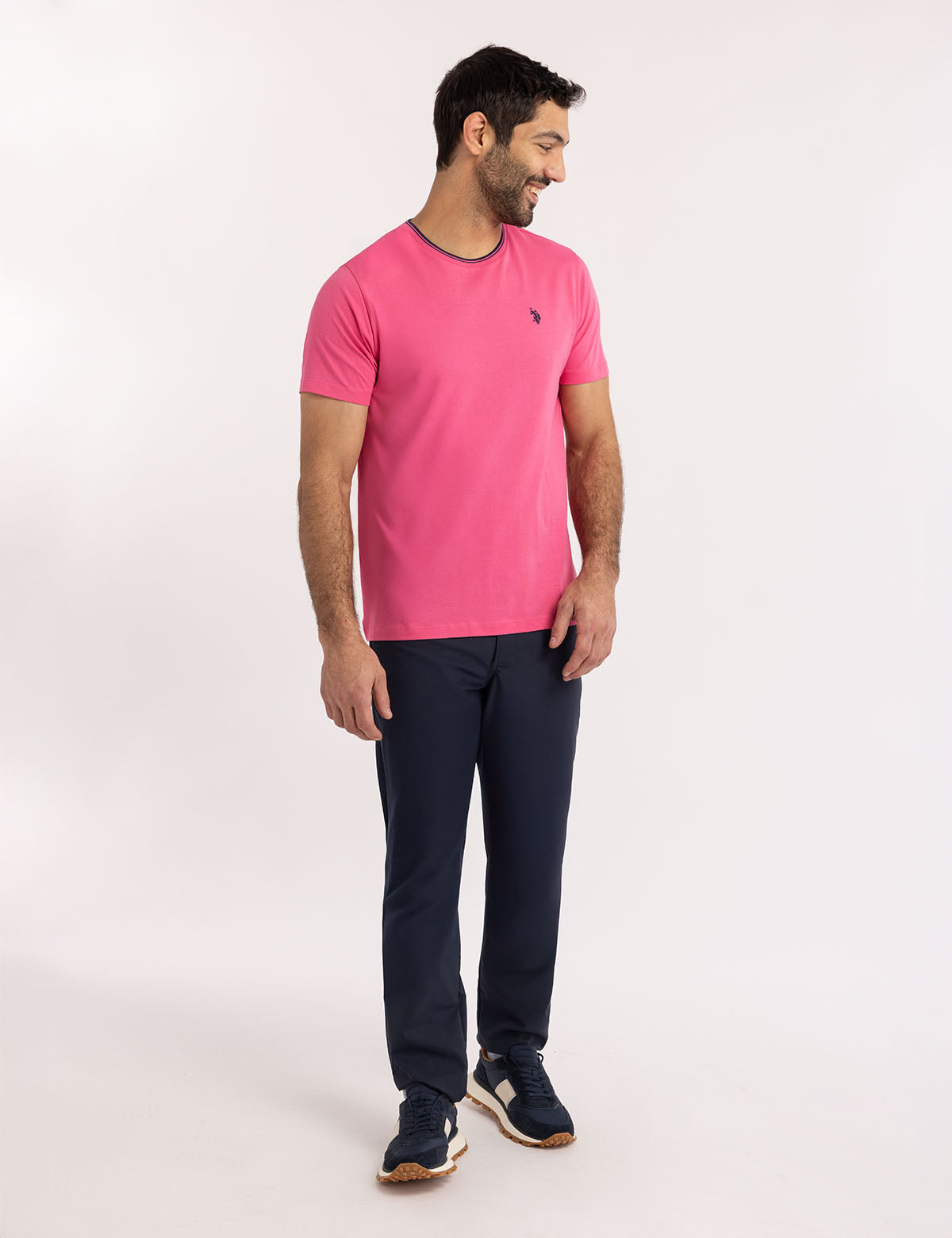 Men's Contrast Tipped Crew Neck T-Shirt with Embroidered Logo
