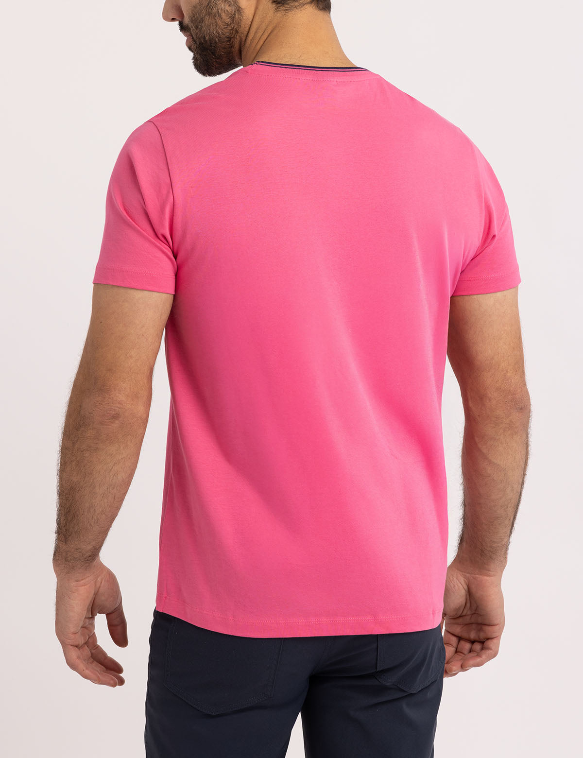 Men's Contrast Tipped Crew Neck T-Shirt with Embroidered Logo