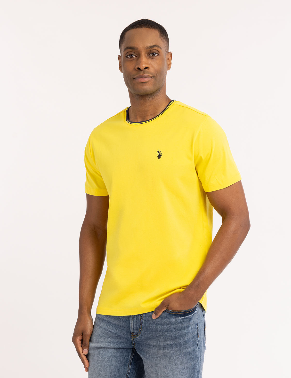 Men's Contrast Tipped Crew Neck T-Shirt with Embroidered Logo