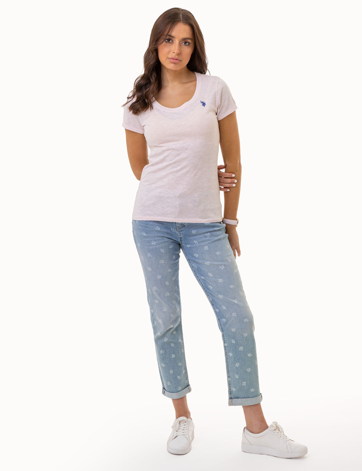 Women's Cotton Scoop Neck T-Shirt with Embroidered Logo