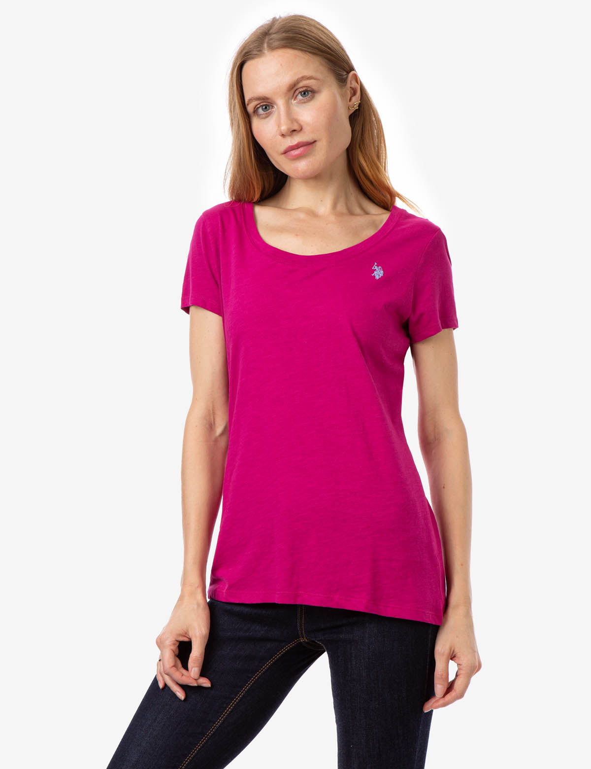 Women's Cotton Scoop Neck T-Shirt with Embroidered Logo