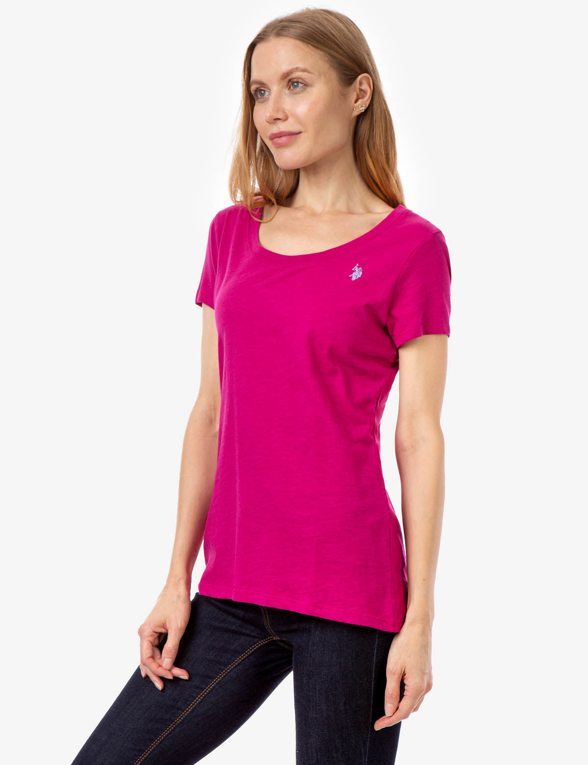 Women's Cotton Scoop Neck T-Shirt with Embroidered Logo