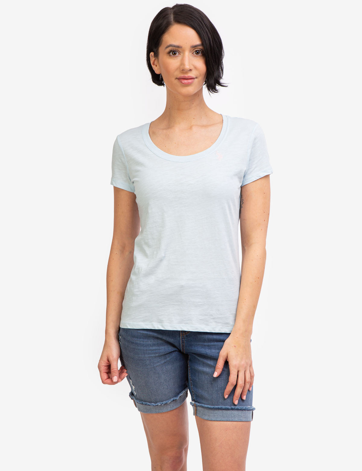 Women's Cotton Scoop Neck T-Shirt with Embroidered Logo
