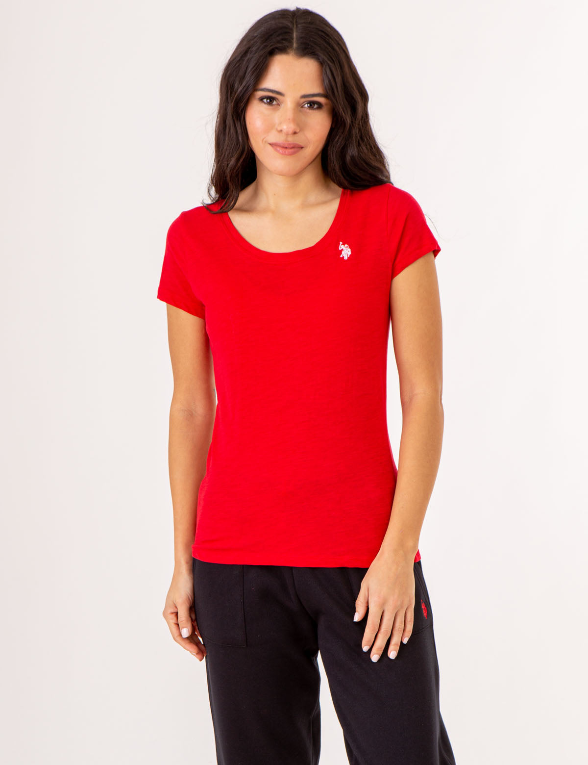 Women's Cotton Scoop Neck T-Shirt with Embroidered Logo
