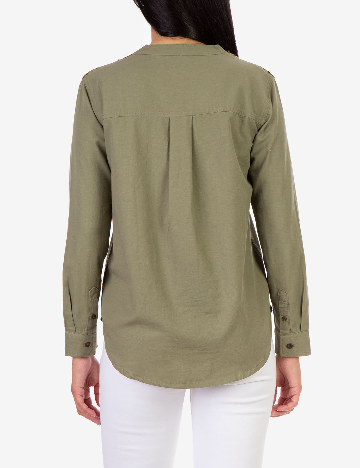 Sequin Embellished Utility Shirt with Button Placket