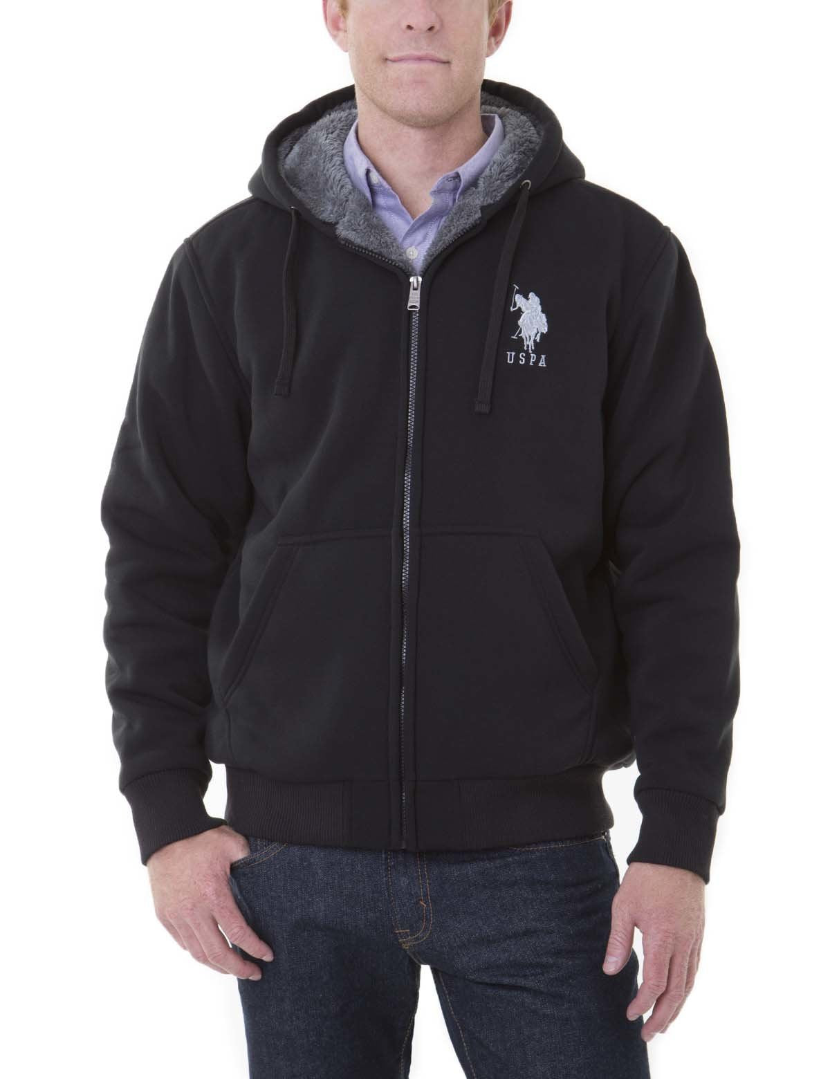 Sherpa Lined Fleece Hoodie with Full Zip & Kangaroo Pockets