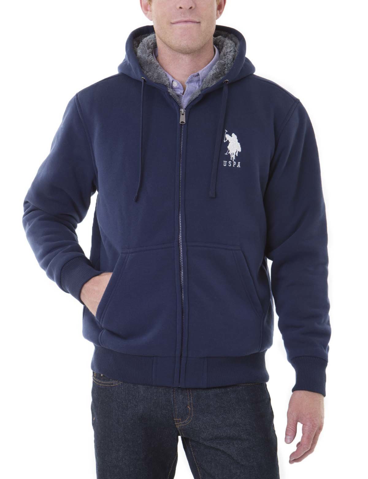 Sherpa Lined Fleece Hoodie with Full Zip & Kangaroo Pockets