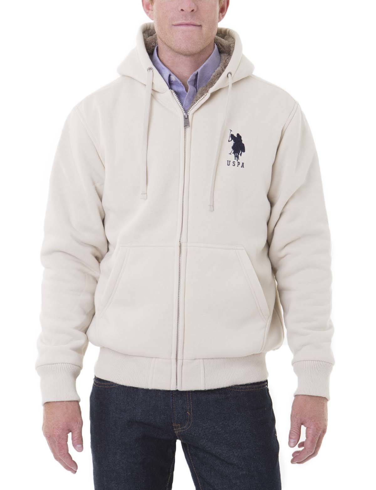 Sherpa Lined Fleece Hoodie with Full Zip & Kangaroo Pockets
