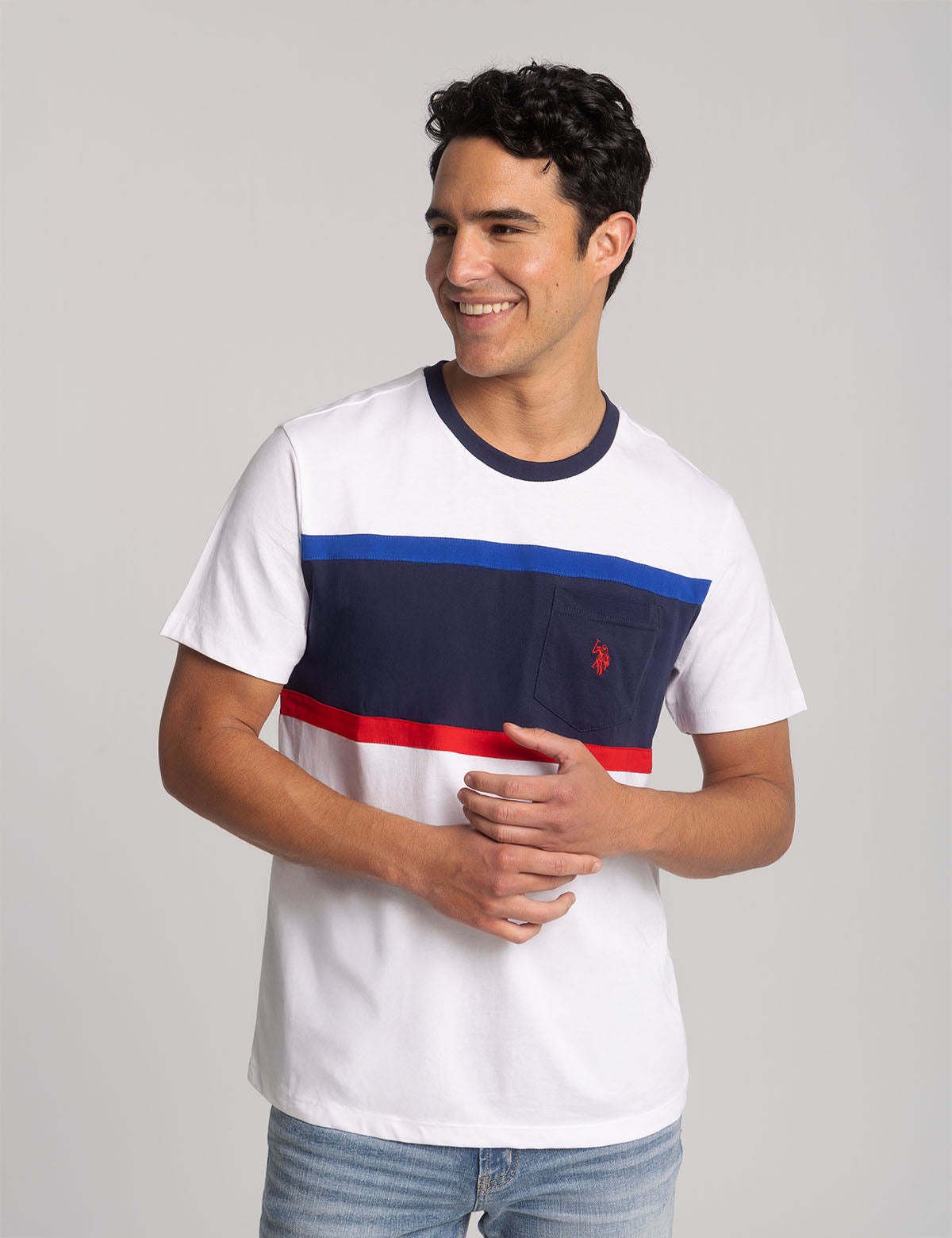 Color Block Pocket T-Shirt - Ringer Crew Neck Tee