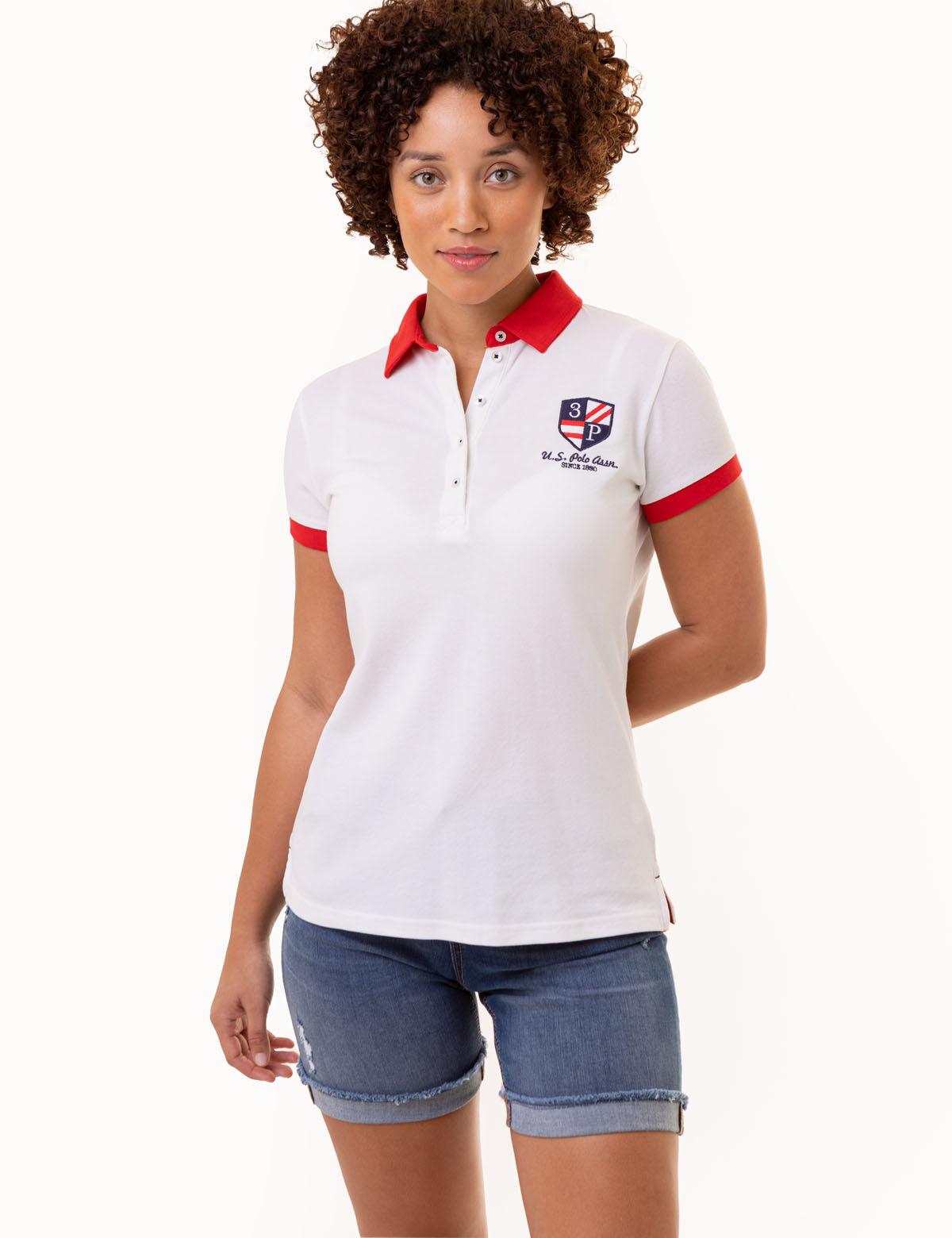 Men's Short Sleeve Polo Shirt with Crest Patch