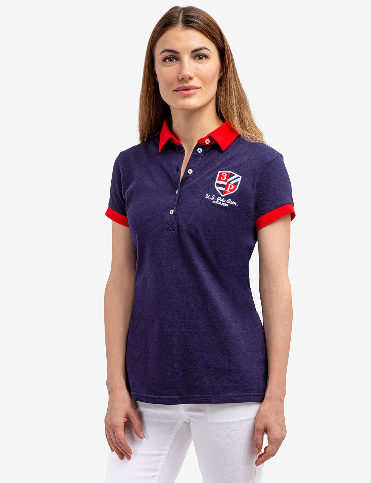 Men's Short Sleeve Polo Shirt with Crest Patch