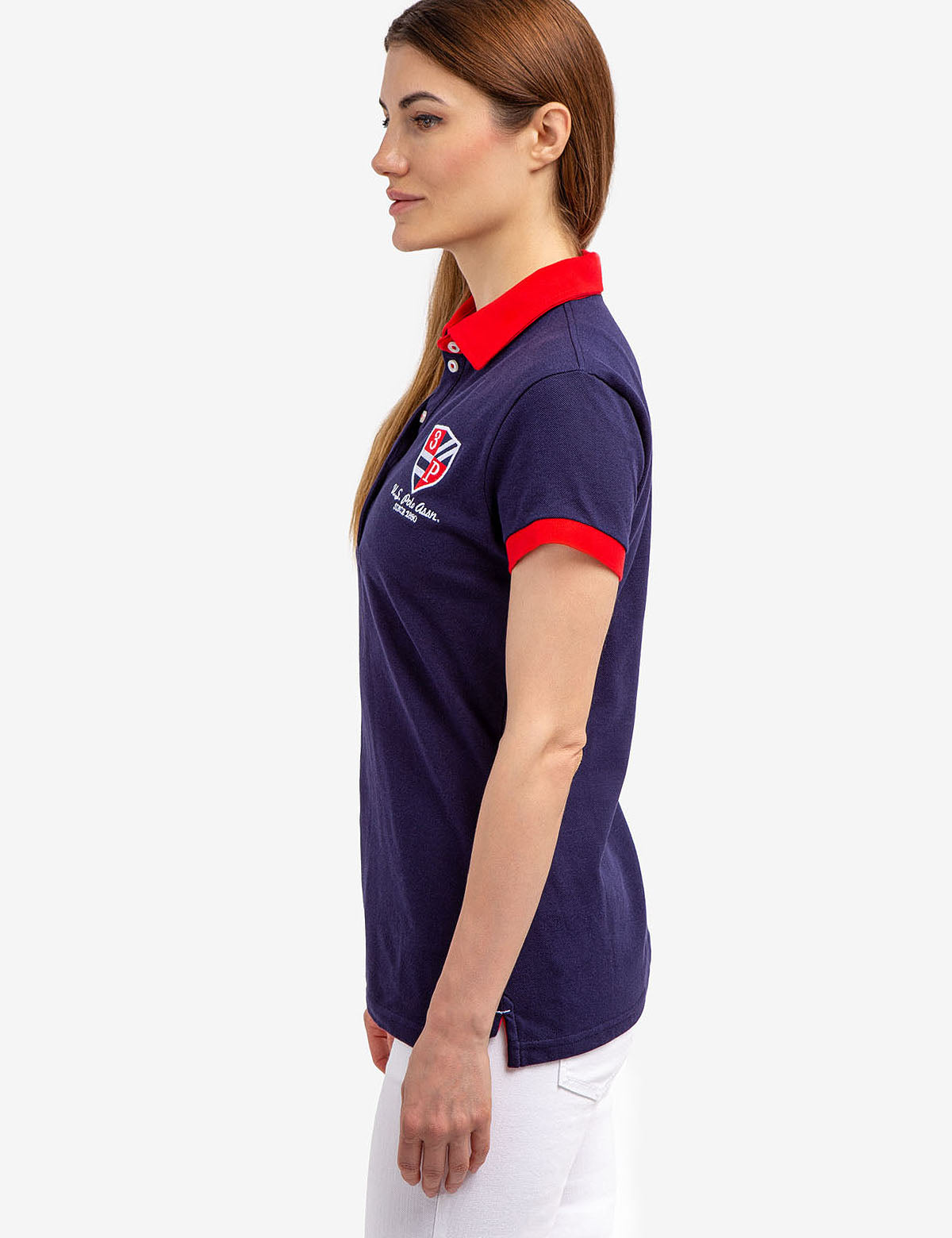 Men's Short Sleeve Polo Shirt with Crest Patch