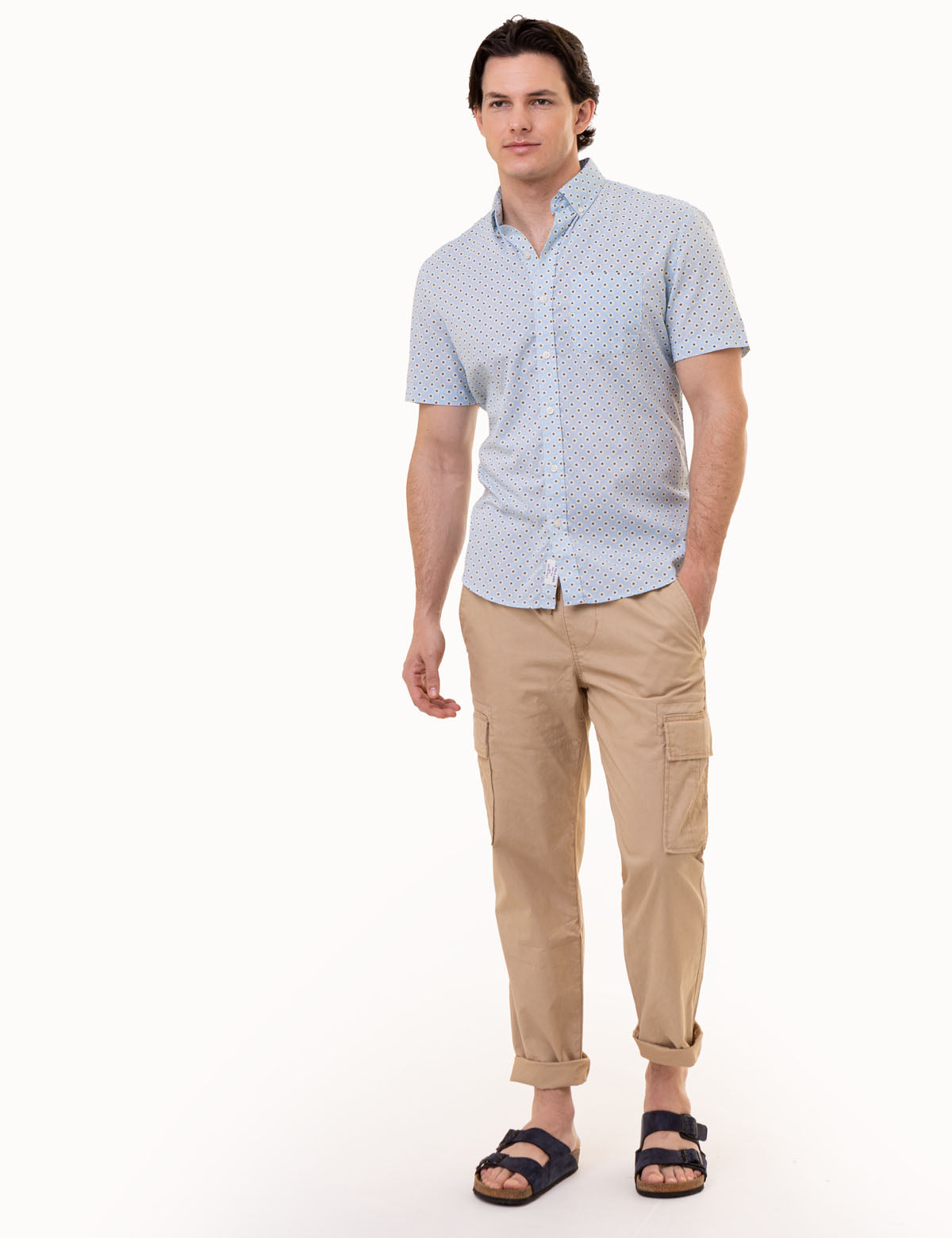 Men's Short Sleeve Dot Print Woven Shirt with Pocket