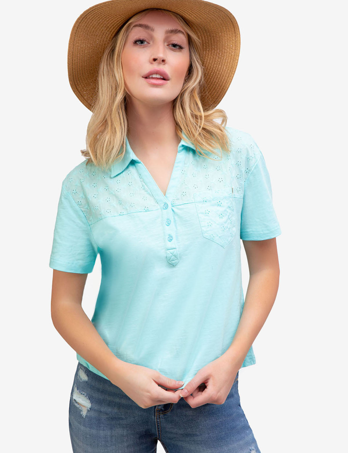 Men's Short Sleeve Eyelet Polo Shirt with Pocket