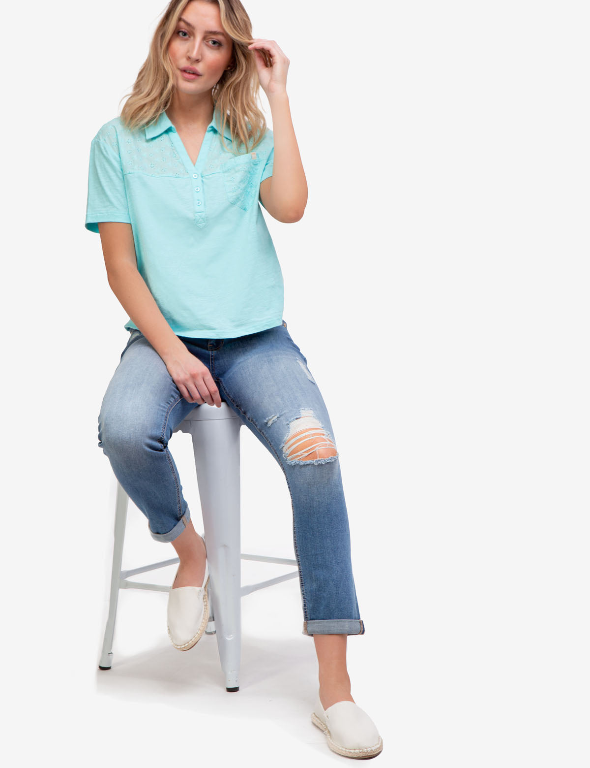 Men's Short Sleeve Eyelet Polo Shirt with Pocket