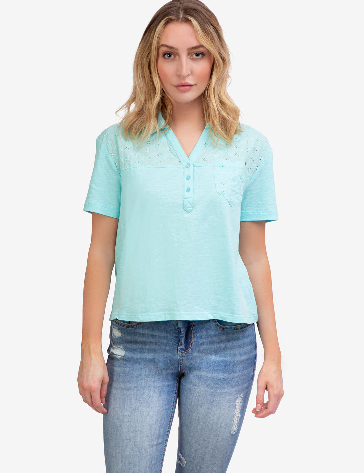 Men's Short Sleeve Eyelet Polo Shirt with Pocket