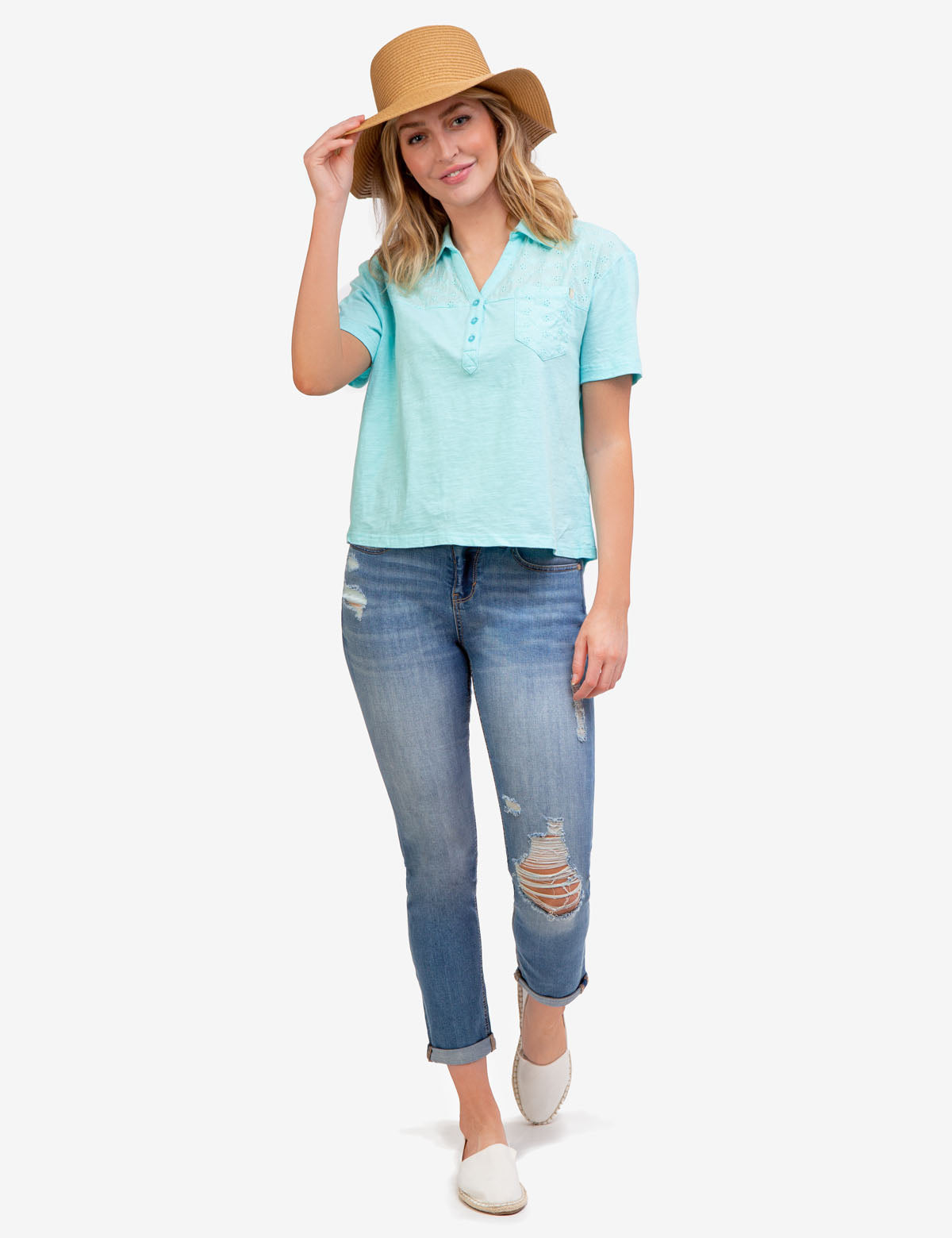 Men's Short Sleeve Eyelet Polo Shirt with Pocket