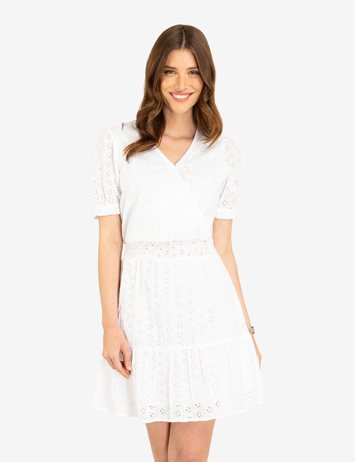Women's Eyelet Ruffle Dress - Short Sleeve Summer Dress